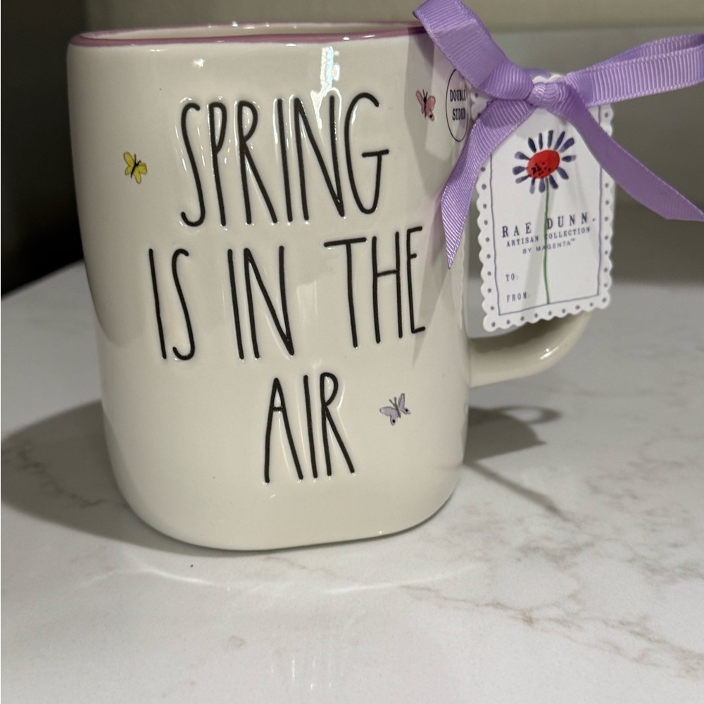Rae Dunn Double-sided White Mug with Purple Accents - SPRING IS IN THE AIR- New